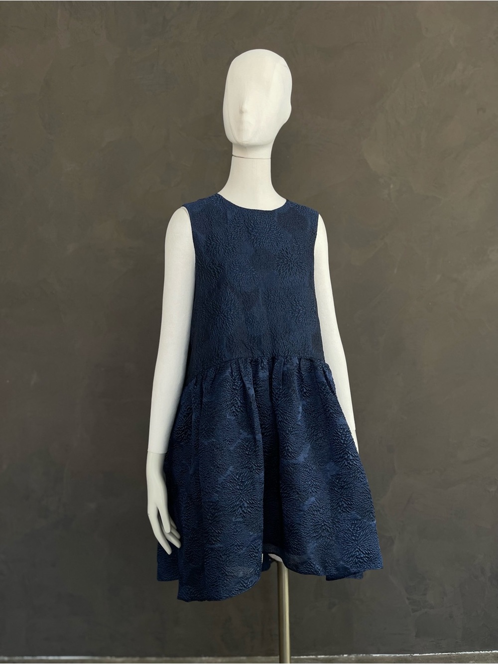 CO Navy Floral Jacquard Silk Blend Drop Waist Sleeveless High Low Mini Dress S